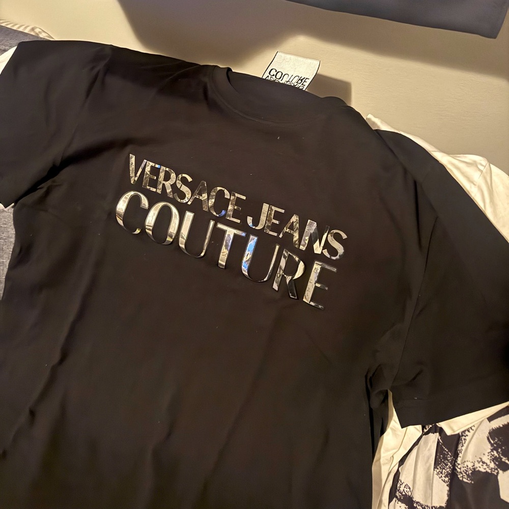 Versace Black T-Shirt with Metallic Logo